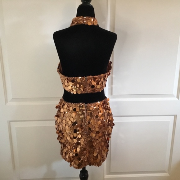 Women’s Sequin Dots Crop Top And Matching Mini Skirt Rave Nightclub Outfit - Picture 6 of 9